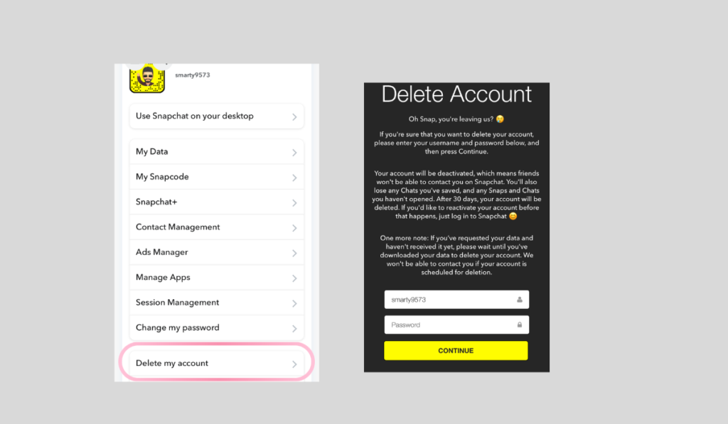 How to delete snapchat account on iphone using browser